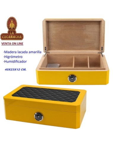 Humidor madera lacado amarillo con...