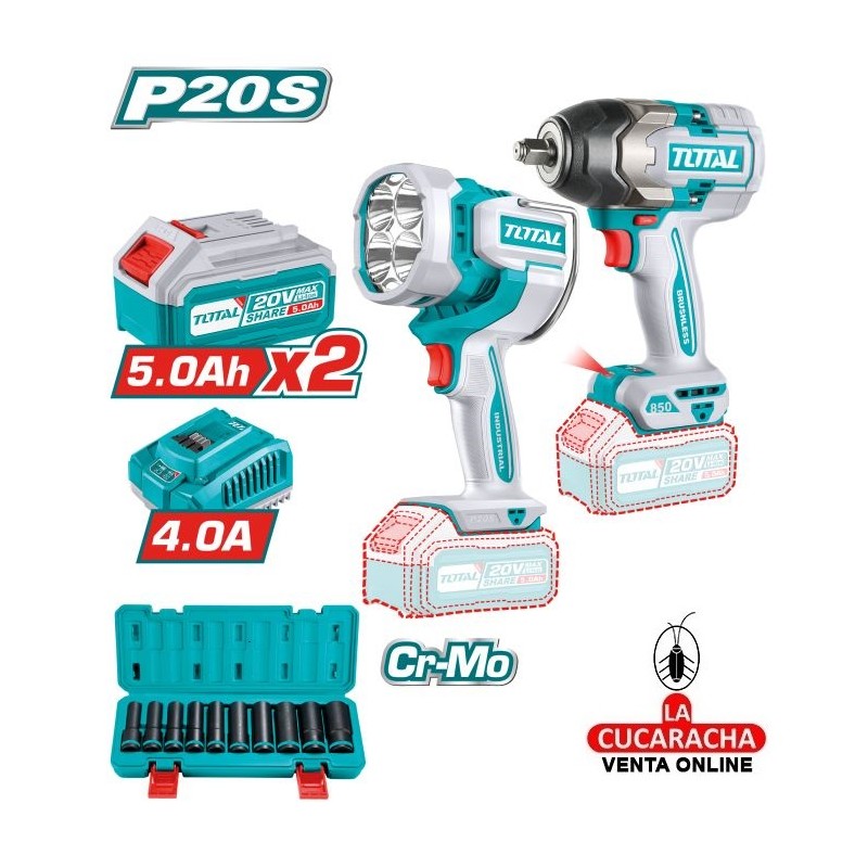 LOTE LLAVE DE IMPACTO + FOCO A BATERÍA MODELO TOSLI241181E.