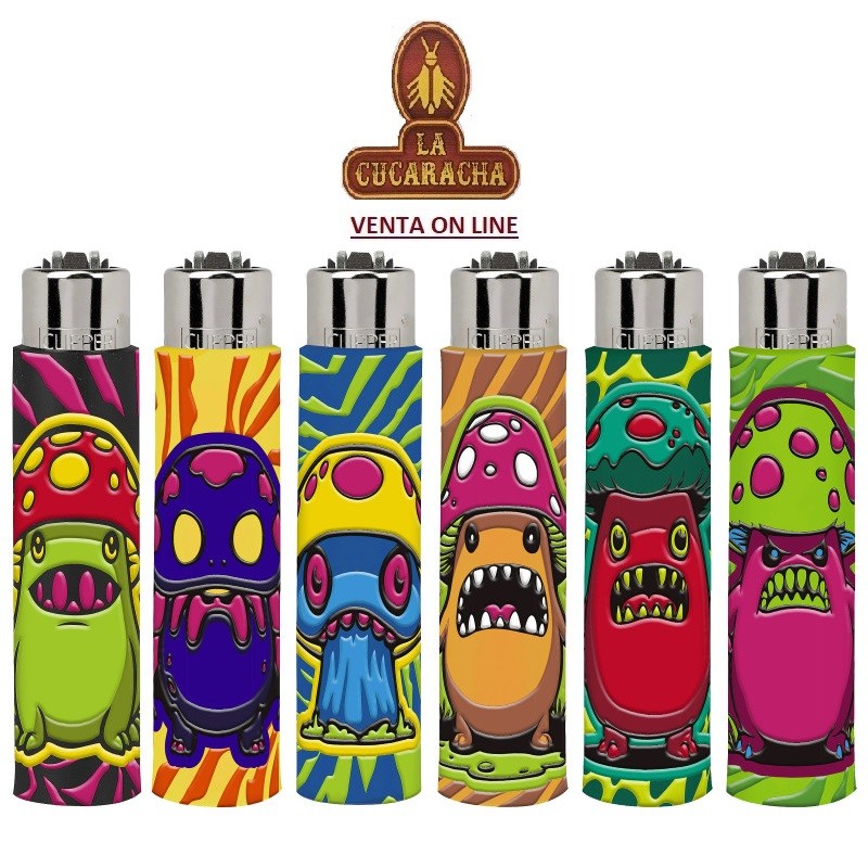 ENCENDEDOR CLIPPER FUNDA SILICONA-EXPOSITOR 30- «MONSTER MUSHROOMS».