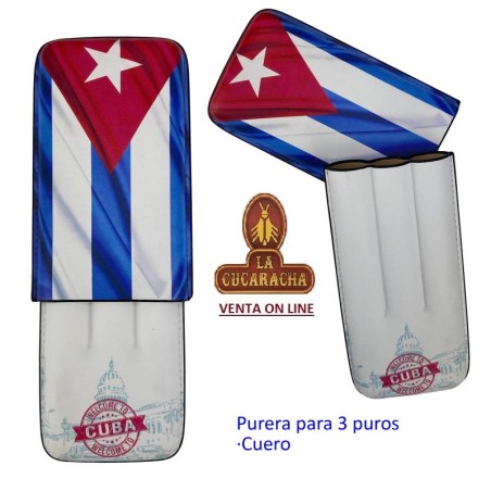 PURERA-CUERO 3 PUROS CUBA BANDERA.