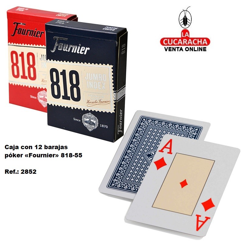FOURNIER-CAJA 12 BARAJA POKER 818-55 CARTAS ESTUCHE CARTON.