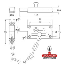 PASADOR ZAMAK DE SOBREPONER CON CADENA SEGURIDAD MODELO 475.