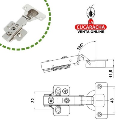 BISAGRA DE CAZOLETA HIDRAULICA ACERO RECTA 35MM PESTILLO APERTURA RAPIDA MODELO 5000.