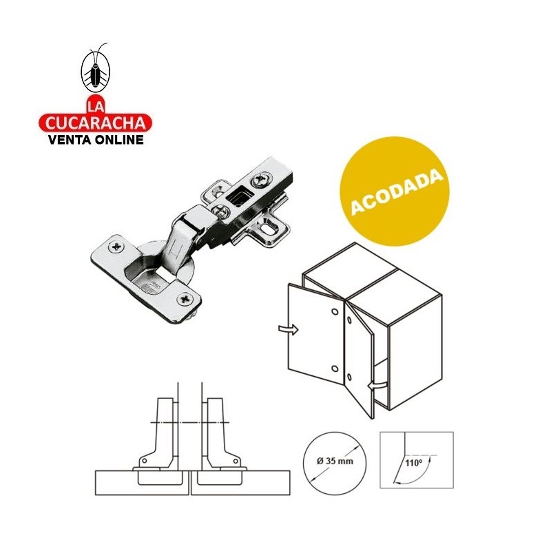 BISAGRA DE CAZOLETA HIDRAULICA ACERO ACODADA 35MM PESTILLO APERTURA RAPIDA MODELO 5100.