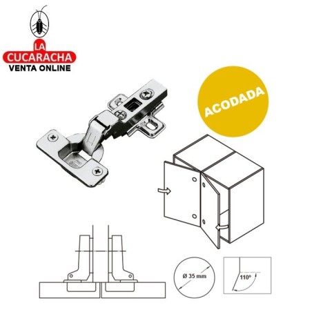 BISAGRA DE CAZOLETA HIDRAULICA ACERO ACODADA 35MM PESTILLO APERTURA RAPIDA MODELO 5100.