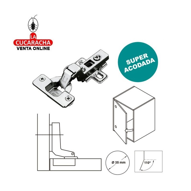 BISAGRA DE CAZOLETA HIDRAULICA ACERO SUPERACODADA 35MM PESTILLO APERTURA RAPIDA MODELO 5200.