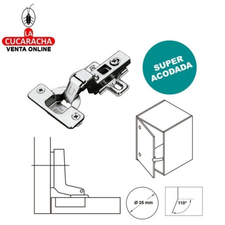 BISAGRA DE CAZOLETA HIDRAULICA ACERO SUPERACODADA 35MM PESTILLO APERTURA RAPIDA MODELO 5200.