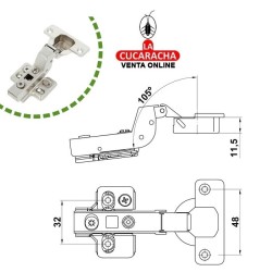 BISAGRA DE CAZOLETA HIDRAULICA ACERO SUPERACODADA 35MM PESTILLO APERTURA RAPIDA MODELO 5200.