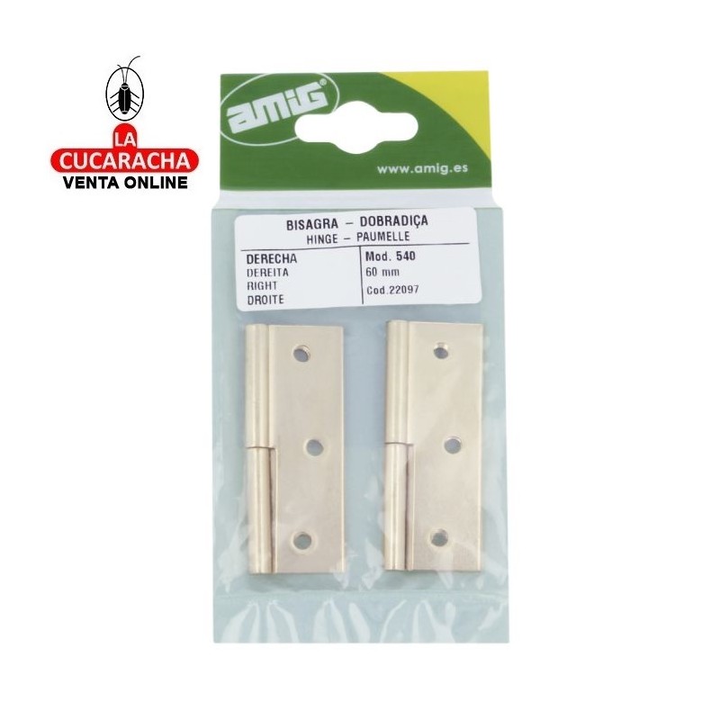 BISAGRA DESMONTABLE ACERO LATONADO BARNIZADO MODELO 540.