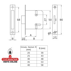 CERRADURA DE MUEBLE LATON EMBUTIR TIPO PONS MODELO 8.