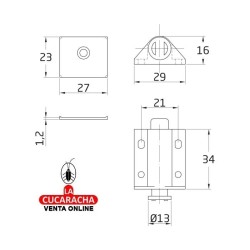GOLPETE MAGNETICO CON MUELLE CIERRE PUERTAS ARMARIO 34x30mm MODELO 110.
