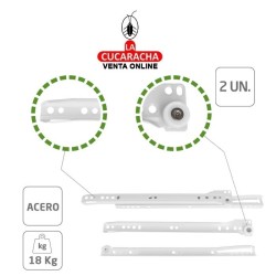JUEGO GUIA METALICA CAJONES CORREDERA BLANCA CON RUEDAS PARA CAJON CON RODILLOS.