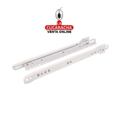 JUEGO GUIA METALICA CORREDERA BLANCA CON RUEDAS PARA CAJON CON RODILLOS.