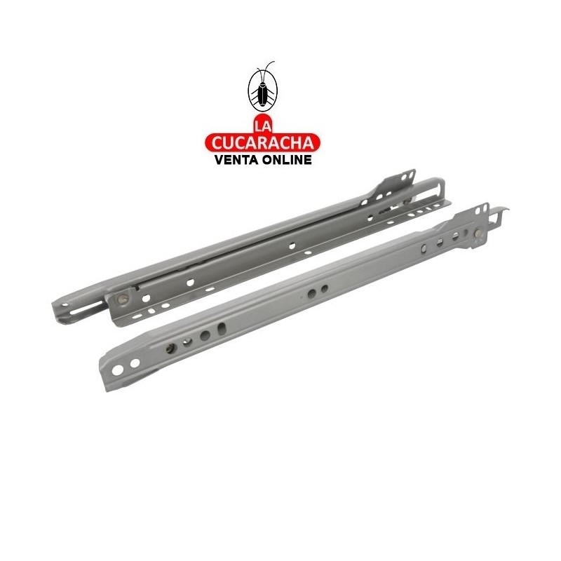 JUEGO GUIA METALICA CORREDERA GRIS METALIZADO CON RUEDAS PARA CAJON CON RODILLOS.