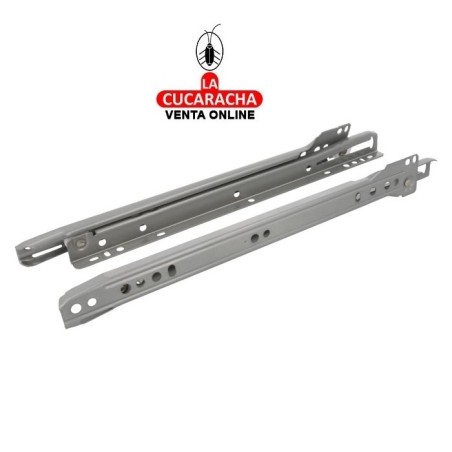 JUEGO GUIA METALICA CAJONES CORREDERA GRIS METALIZADO CON RUEDAS PARA CAJON CON RODILLOS.