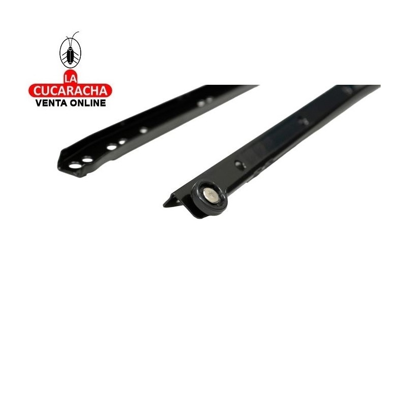 JUEGO GUIA METALICA CAJONES CORREDERA NEGRO CON RUEDAS PARA CAJON CON RODILLOS.