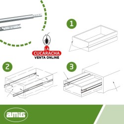 JUEGO GUIA METALICA CAJONES CORREDERA CON BOLAS PARA CAJON EXTRACCION PARCIAL MODELO 25.