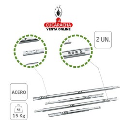 JUEGO GUIA METALICA CAJONES CORREDERA CON BOLAS PARA CAJON EXTRACCION PARCIAL MODELO 25.