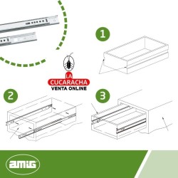 JUEGO GUIA METALICA CAJONES CORREDERA CON BOLAS PARA CAJON EXTRACCION PARCIAL MODELO 26.
