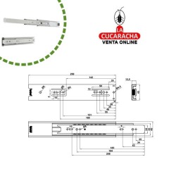 JUEGO GUIA METALICA CAJONES CORREDERA DE EXTRACCION TOTAL CON RODAMIENTOS MODELO 35.