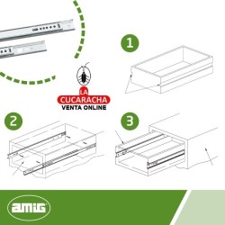 JUEGO GUIA METALICA CAJONES CORREDERA DE EXTRACCION TOTAL CON RODAMIENTOS MODELO 35.