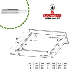 JUEGO GUIA METALICA CAJONES EXTRACCION PARCIAL AUTOCIERRE SUAVE MODELO 40.