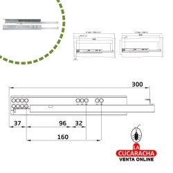JUEGO GUIA METALICA CAJONES EXTRACCION PARCIAL AUTOCIERRE SUAVE MODELO 40.