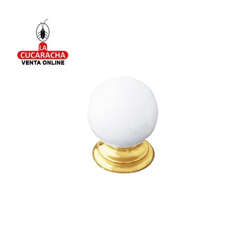 POMO DE ZAMAK BOLA MUEBLE BLANCO-ORO MODELO 64.