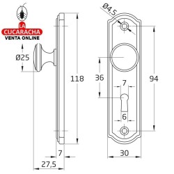 ESCUDO TIRADOR DE LATON CON BOCALLAVE PARA ARMARIOS MODELO 20.