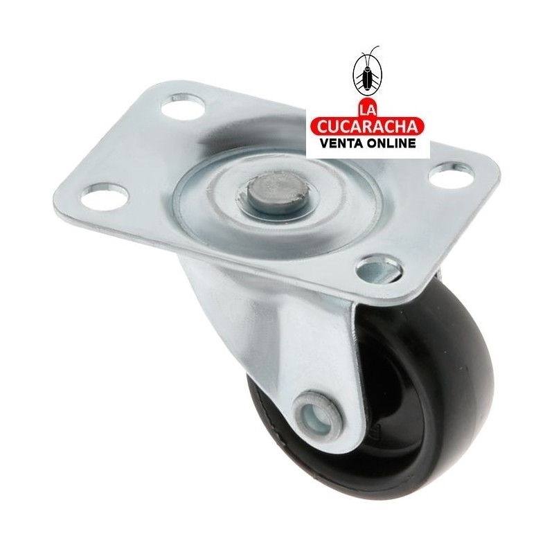 RUEDA NYLON NEGRO PLETINA GIRATORIA ACERO CINCADO PARA MOBILIARIO OFICINA MODELO 1308.