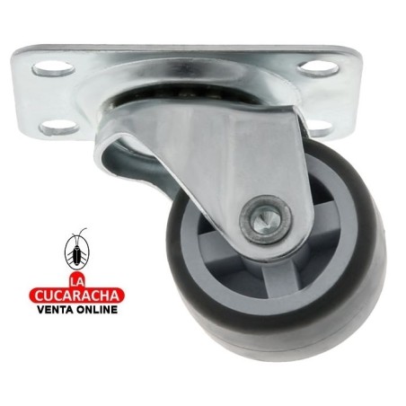 RUEDA GOMA GRIS NUCLEO POLIPROPILENO NEGRO PLETINA GIRATORIA ACERO CINCADO PARA MOBILIARIO OFICINA MODELO 1309.