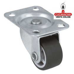 RUEDA GOMA GRIS NUCLEO POLIPROPILENO NEGRO PLETINA GIRATORIA ACERO CINCADO PARA MOBILIARIO OFICINA MODELO 1309.