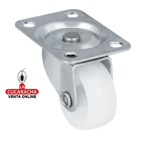 RUEDA NYLON BLANCO PLETINA GIRATORIA ACERO CINCADO PARA MOBILIARIO MODELO 1310.