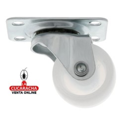 RUEDA NYLON BLANCO PLETINA GIRATORIA ACERO CINCADO PARA MOBILIARIO MODELO 1310.