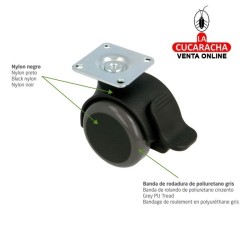 RUEDA NYLON NEGRO BANDA POLIURETANO GRIS PLETINA Y FRENO MOBILIARIO OFICINA MODELO 1506.