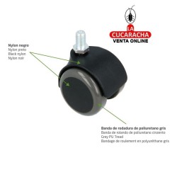 RUEDA NYLON NEGRO BANDA POLIURETANO GRIS EJE ROSCADO MOBILIARIO OFICINA MODELO 1507.