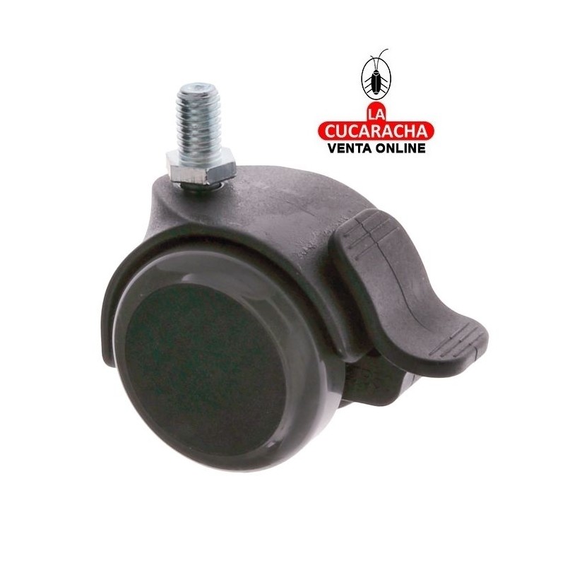 RUEDA NYLON NEGRO BANDA POLIURETANO GRIS EJE ROSCADO Y FRENO MOBILIARIO OFICINA MODELO 1507.