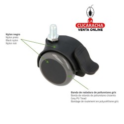 RUEDA NYLON NEGRO BANDA POLIURETANO GRIS EJE ROSCADO Y FRENO MOBILIARIO OFICINA MODELO 1507.