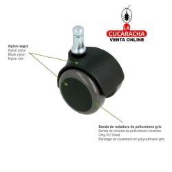 RUEDA NYLON NEGRO BANDA POLIURETANO GRIS ESPIGA Y ANILLA MOBILIARIO OFICINA MODELO 1508.