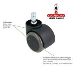 RUEDA NYLON NEGRO BANDA POLIURETANO GRIS ESPIGA Y COLLAR MOBILIARIO OFICINA MODELO 1509.