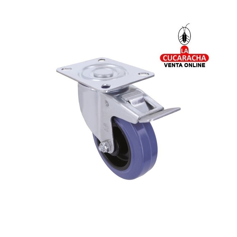 RUEDA GOMA CON PLETINA METALICA FIJA Y FRENO MODELO 2700.