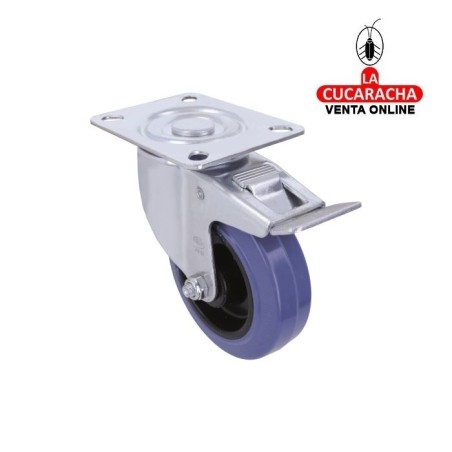 RUEDA GOMA CON PLETINA METALICA FIJA Y FRENO MODELO 2700.