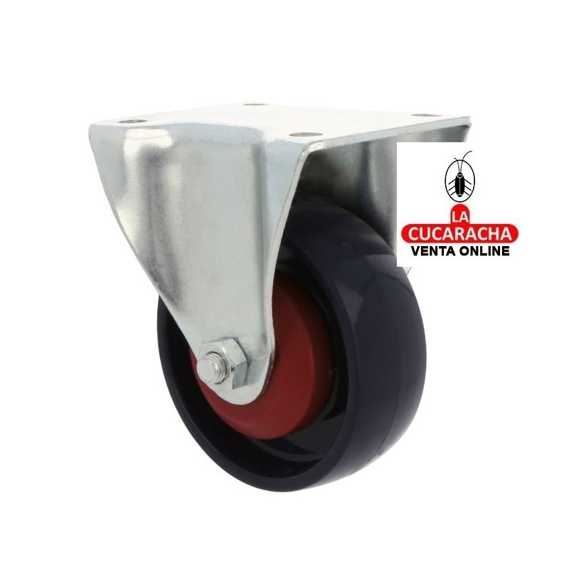 RUEDA NYLON AZUL CON PLETINA METALICA FIJA MODELO 2555.