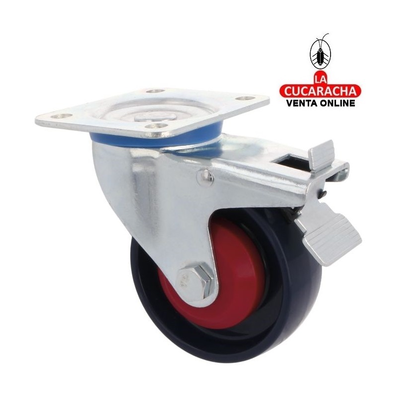 RUEDA NYLON NEGRO CON PLETINA Y FRENO MODELO 2553.