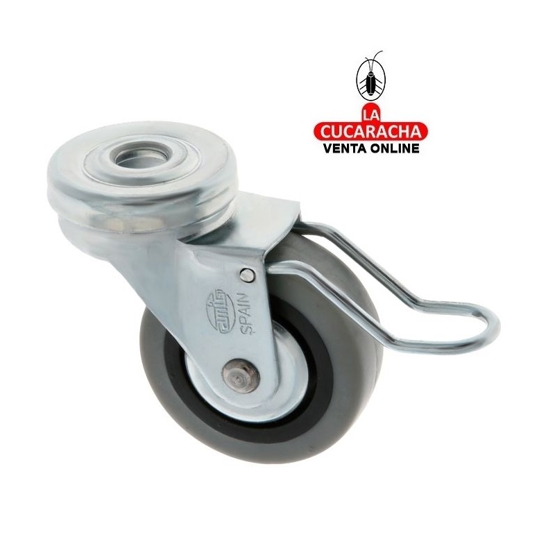 RUEDA GOMA BORRACHA CON AGUJERO RODAMIENTOS Y FRENOS MODELO 2505.