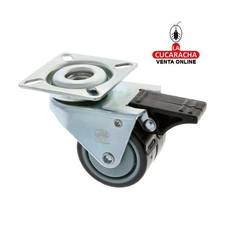 RUEDA DOBLE GOMA BORRACHA CON PLETINA Y FRENO MODELO 2514.