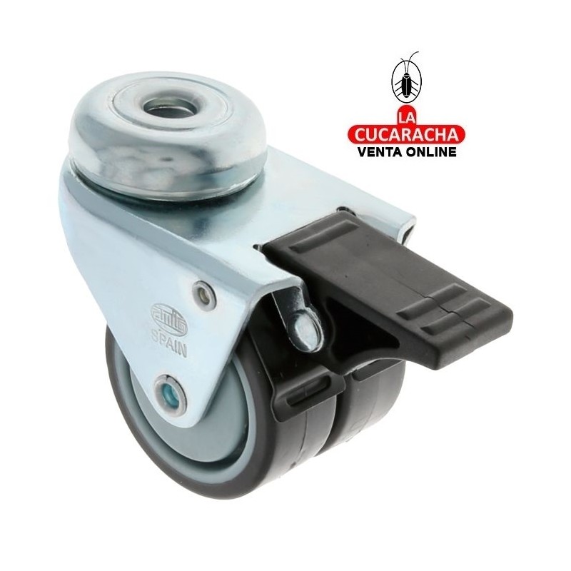 RUEDA DOBLE GOMA BORRACHA CON AGUJERO Y FRENO MODELO 2515.