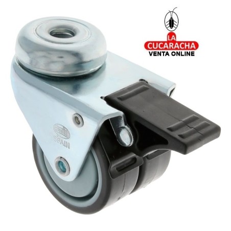 RUEDA DOBLE GOMA BORRACHA CON AGUJERO Y FRENO MODELO 2515.