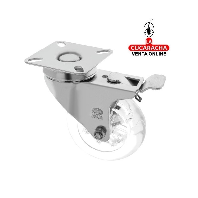 RUEDA POLICARBONATO CON PLETINA Y FRENO MODELO 2570.