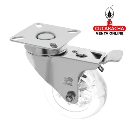 RUEDA POLICARBONATO CON PLETINA Y FRENO MODELO 2570.